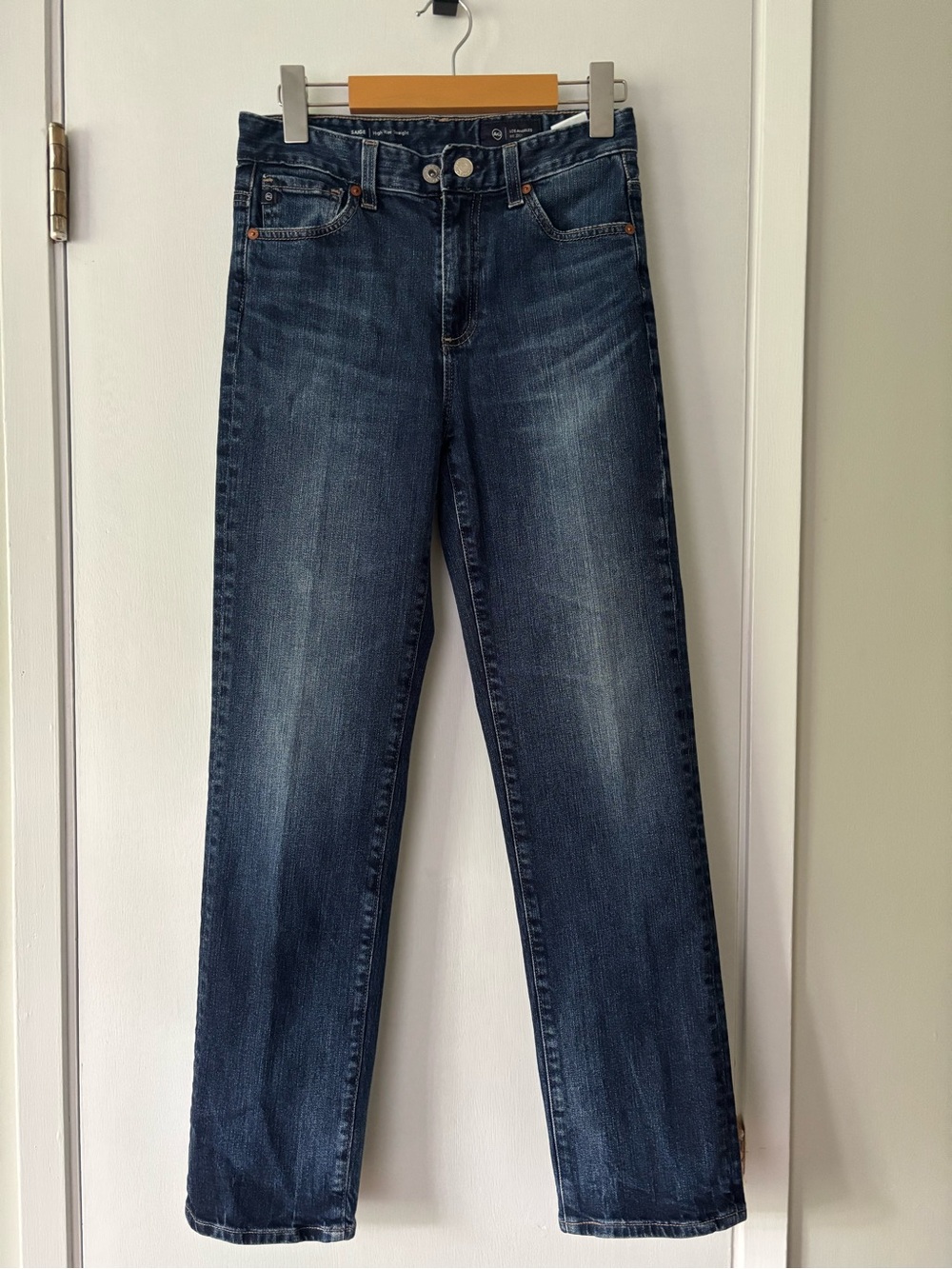 AG Adriano Goldschmied Saige HR Straight Jeans 25 Japanese Denim Dark Wash